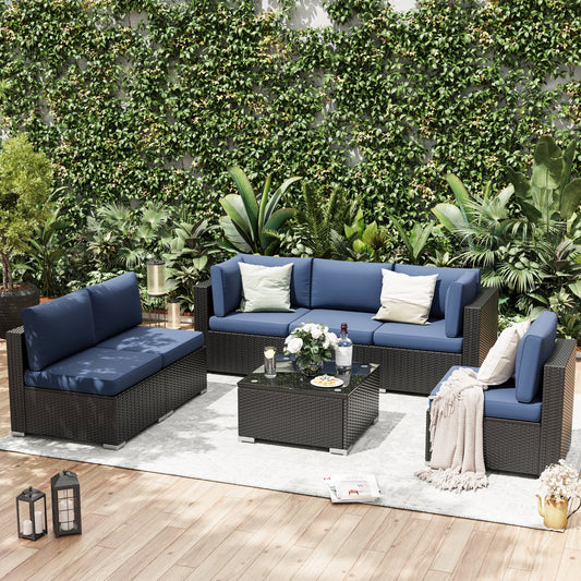 UDPATIO Patio Furniture Sets, Modular Rattan Outdoor Patio Sectional Furniture Sofa Set, Wicker Patio Conversation Set for Backyard, Navy