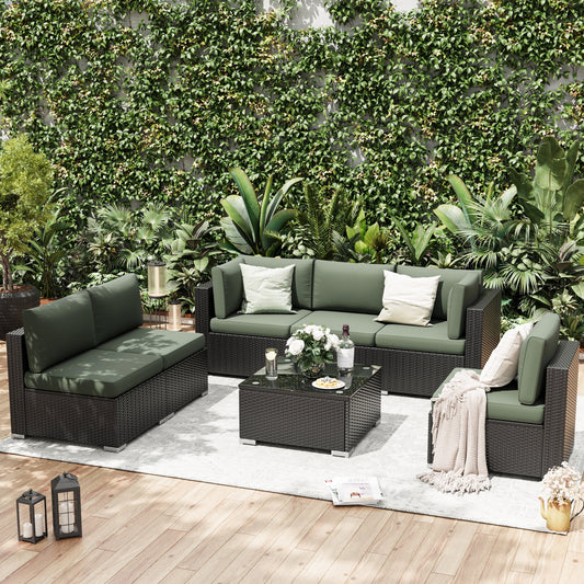 UDPATIO Patio Furniture Sets, Modular Rattan Outdoor Patio Sectional Furniture Sofa Set, Wicker Patio Conversation Set for Backyard, Dark Green