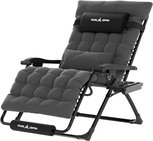 Poteban Oversized Zero Gravity Chair Set of 1, 33In XL Lawn Chair with Cushion,Support 500LB,Dark Gray