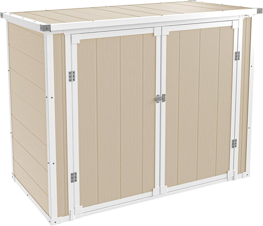 UDPATIO 41 Cu.Ft Horizontal Storage Shed Outdoor, Weatherproof Resin Storage Shed with Floor Thickened, Gas Spring, Lockable Doors for Trash Can Storage, Tools, Lawn Mower, for Patio, Sand