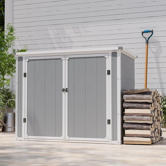 UDPATIO Outdoor Horizontal Storage Shed, 41 Cu.Ft Weatherproof Resin Storage Shed with Floor Thickened, Gas Spring, Lockable Doors for Trash Can Storage, Tools, Lawn Mower, for Patio, Grey