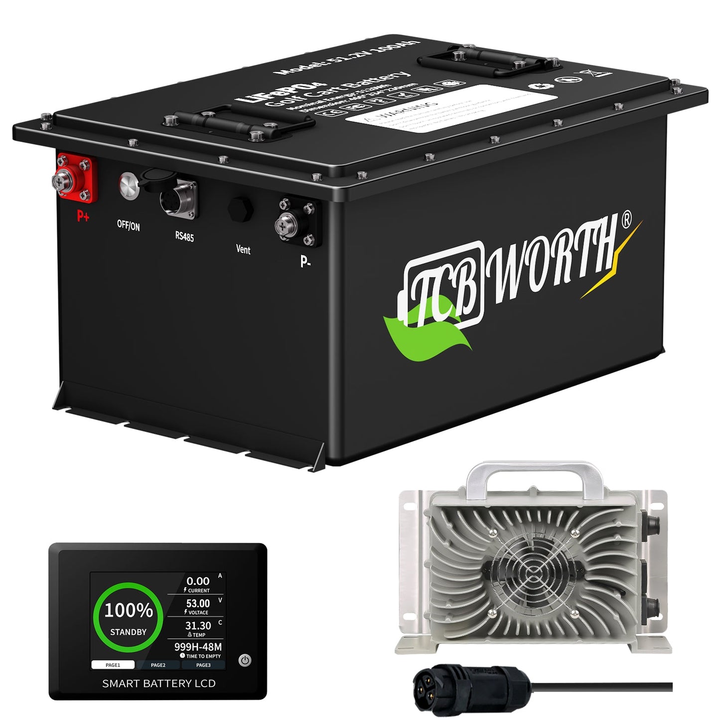 48V 105Ah Golf Cart Lithium Battery,150A BMS,with a Smart Battery Monitor,15000+ Cycles