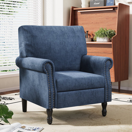 YOUDENOVA Modern Accent Armchair set of 1, with tufted buttons & riveted trim,for living room,bedroom,office, Navy Blue