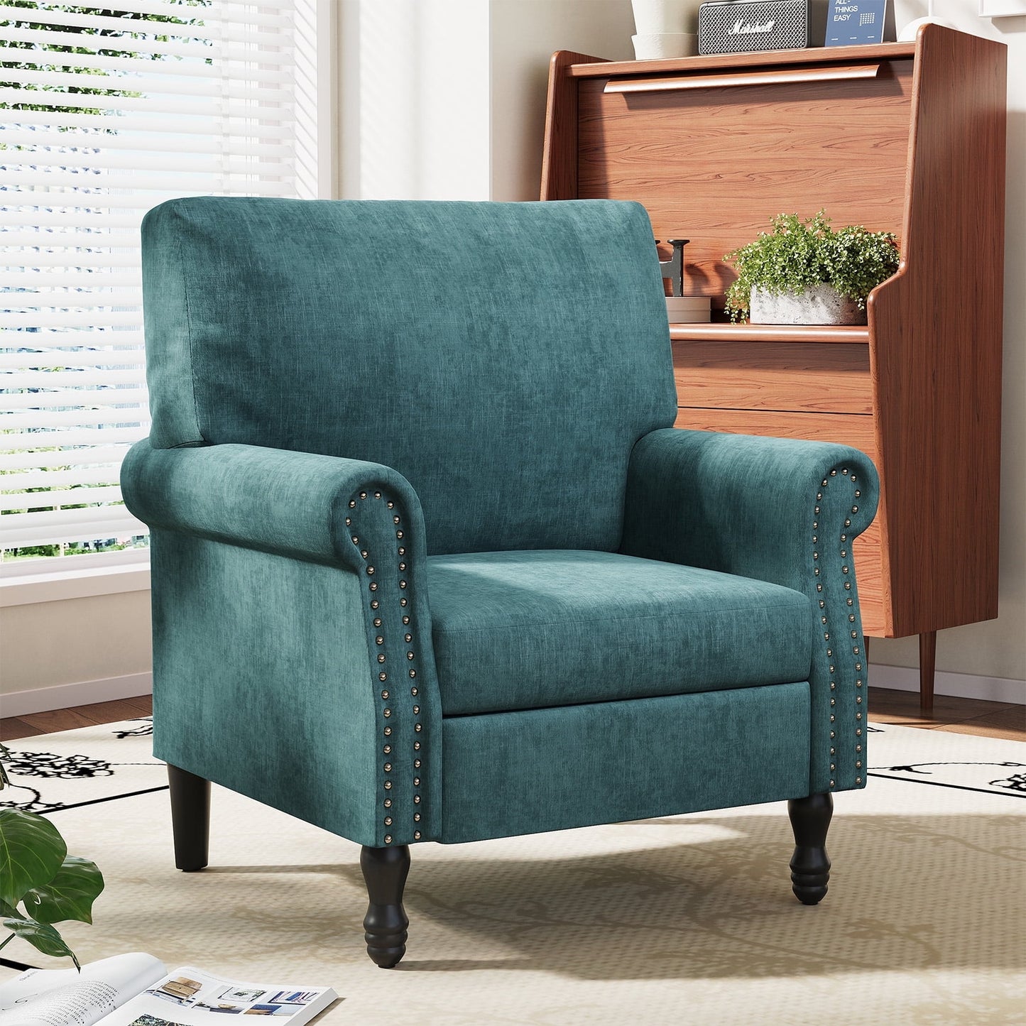 YOUDENOVA Modern Accent Armchair set of 1, with tufted buttons & riveted trim,for living room,bedroom,office,gem green