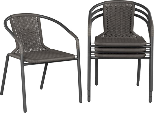 UDPATIO Rattan Outdoor Dining Chairs Set of 4, Wicker Stackable Patio Chairs with All Weather Curved Back & Metal Frame, for Indoor Restaurant Porch, Grey