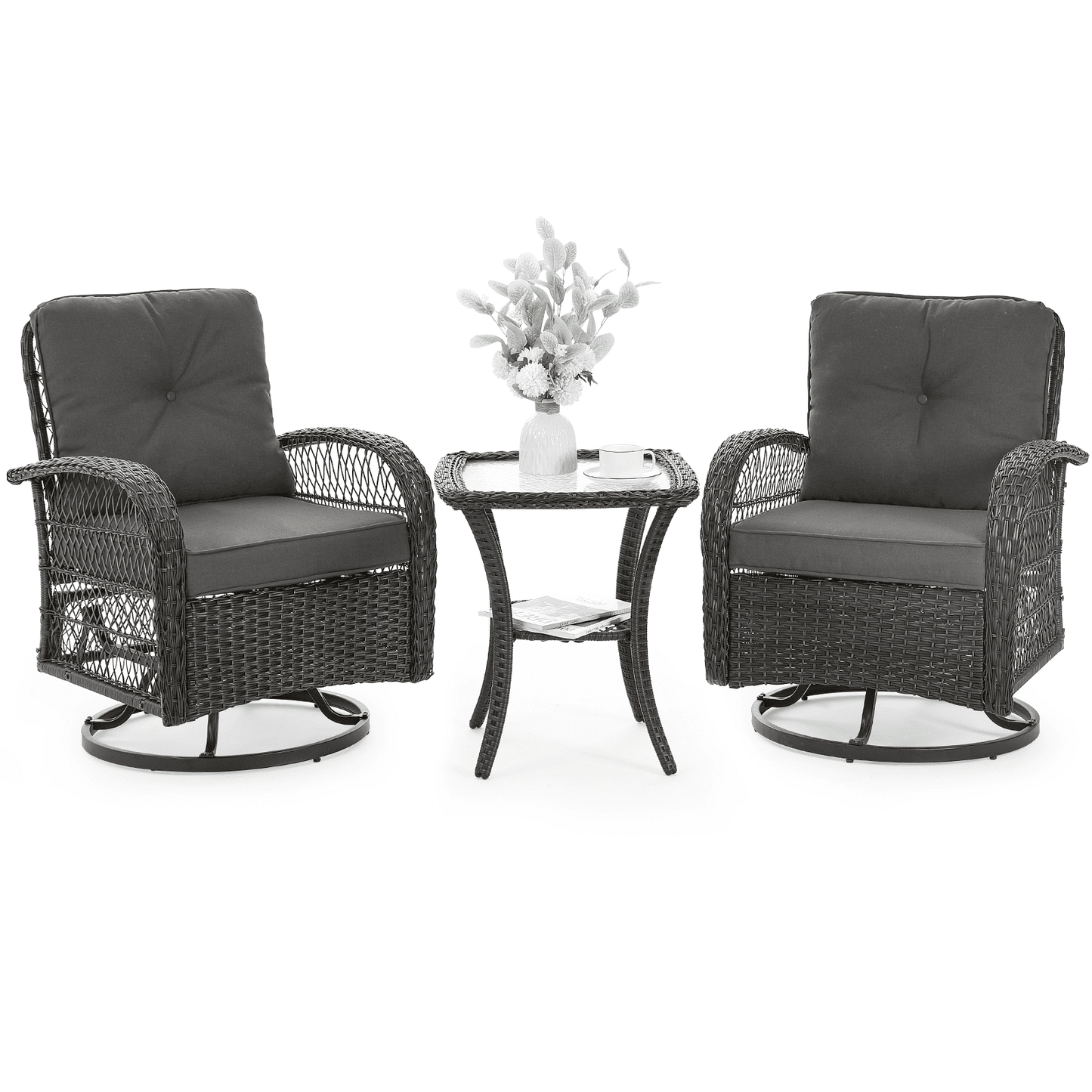 Amopatio 3 Pcs Steel Outdoor Bistro Sets with Thickened Cushions and Table, Grey