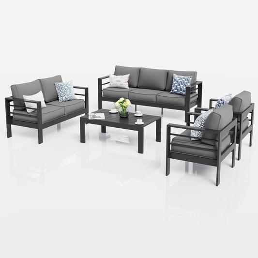 Techmilly Oversized Aluminum Patio Furniture Set, Modern Metal Outdoor Patio Conversation Sets, Patio Sectional Sofa Set w/ 5 Inch Cushion for Patio Poolside, Deck, Grey (Include 4 Sofa Cover)