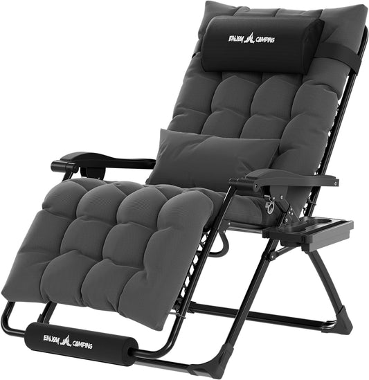 Poteban Oversized Zero Gravity Chair Set of 1, 29In XL Lawn Chair with Cushion,Support 500LB,Dark grey