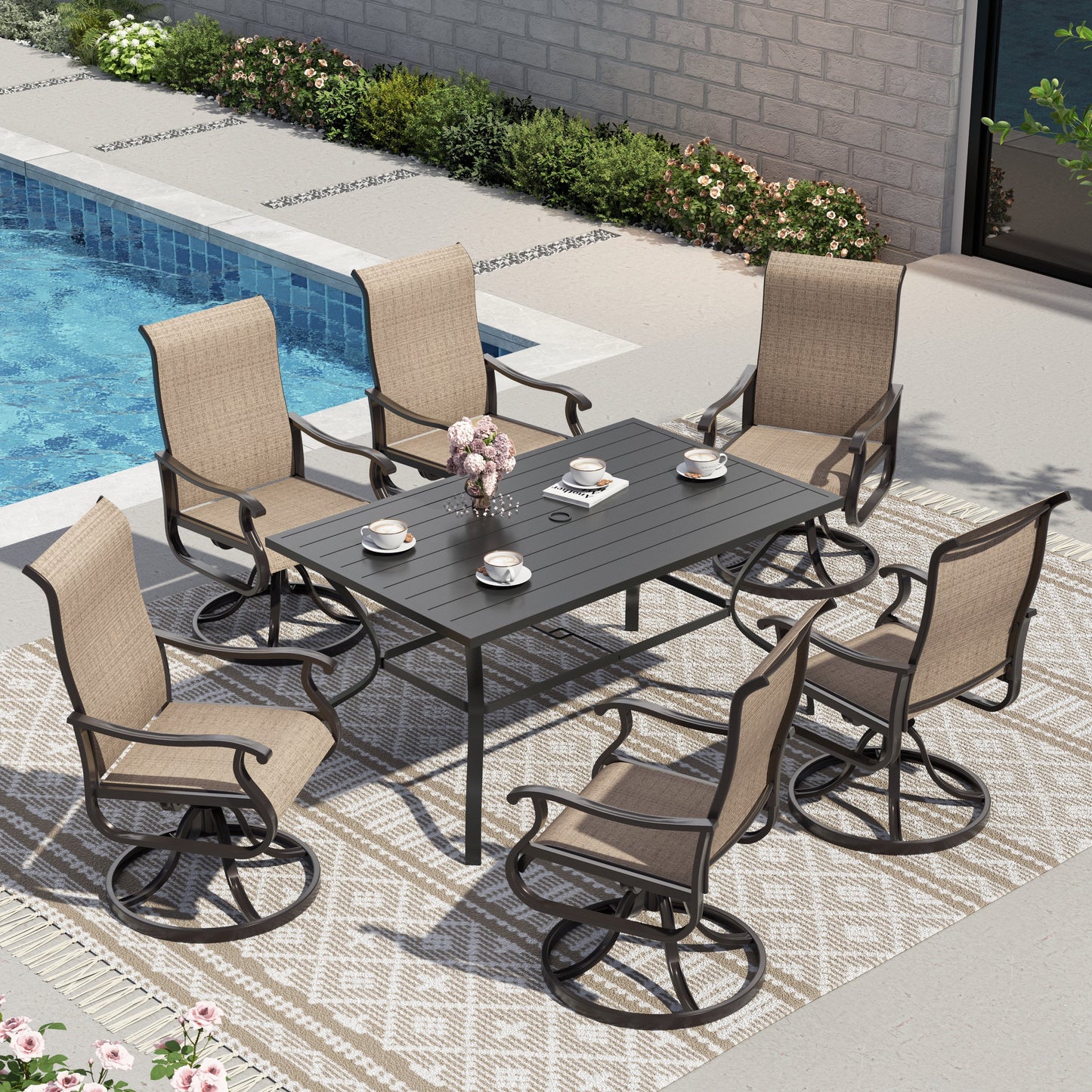 UDPATIO High Back Outdoor Dining Chairs Set of 6, All Weather Swivel Patio Chairs, Breathable Garden Outdoor Furniture for Backyard Deck