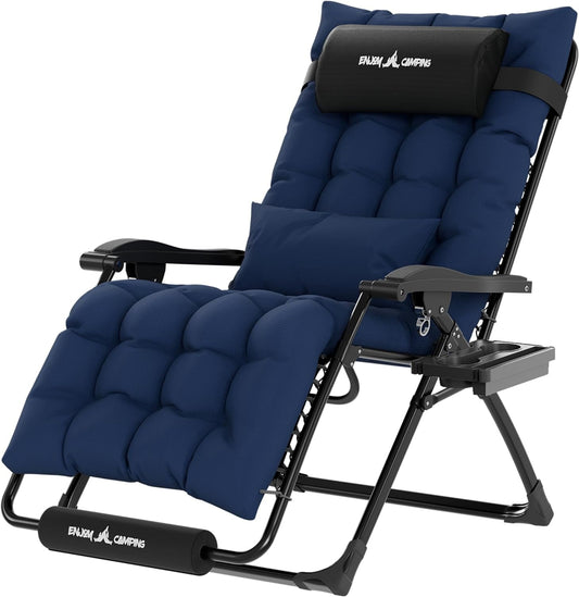 Poteban Oversized Zero Gravity Chair Set of 1, 29In XL Lawn Chair with Cushion,Support 500LB,Navy blue