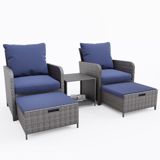 UDPATIO 5 Piece Patio Chairs with Ottoman Balcony Furniture, Wicker Outdoor Patio Furniture with Conversion Sofa Ottoman for Deck, Porch