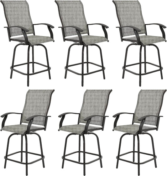 Techmilly Outdoor Swivel Bar Stools Set of 6, Bar Height Patio Stools & Bar Chairs for Deck, Lawn, Garden, Pool, Grey White