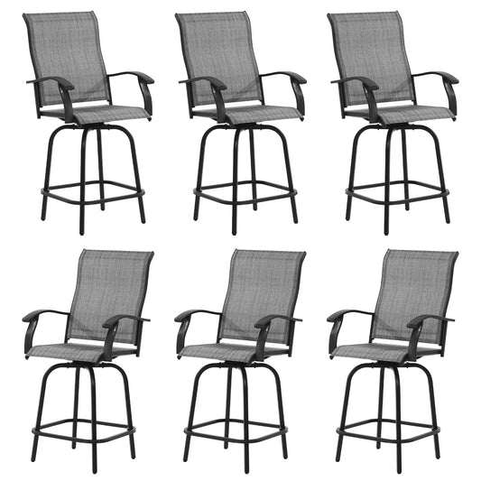 Techmilly Outdoor Swivel Bar Stools Set of 6, Bar Height Patio Stools & Bar Chairs for Deck, Lawn, Garden, Pool, Dark Grey