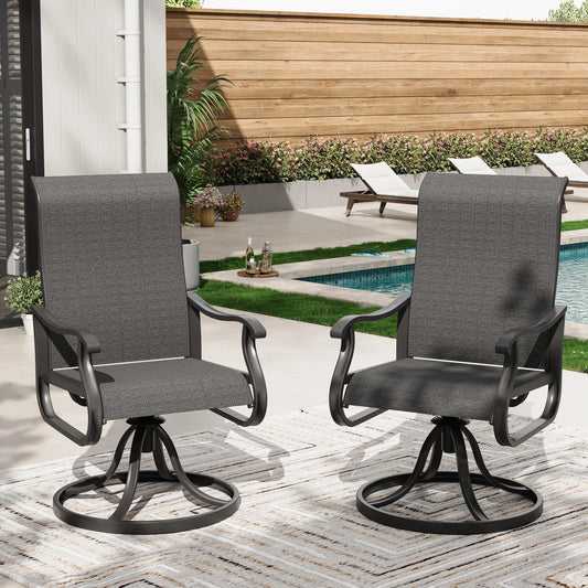 Poteban High Back Outdoor Dining Chairs Set of 2, All Weather Swivel Patio Chairs, Breathable Garden Outdoor Furniture for Backyard Deck