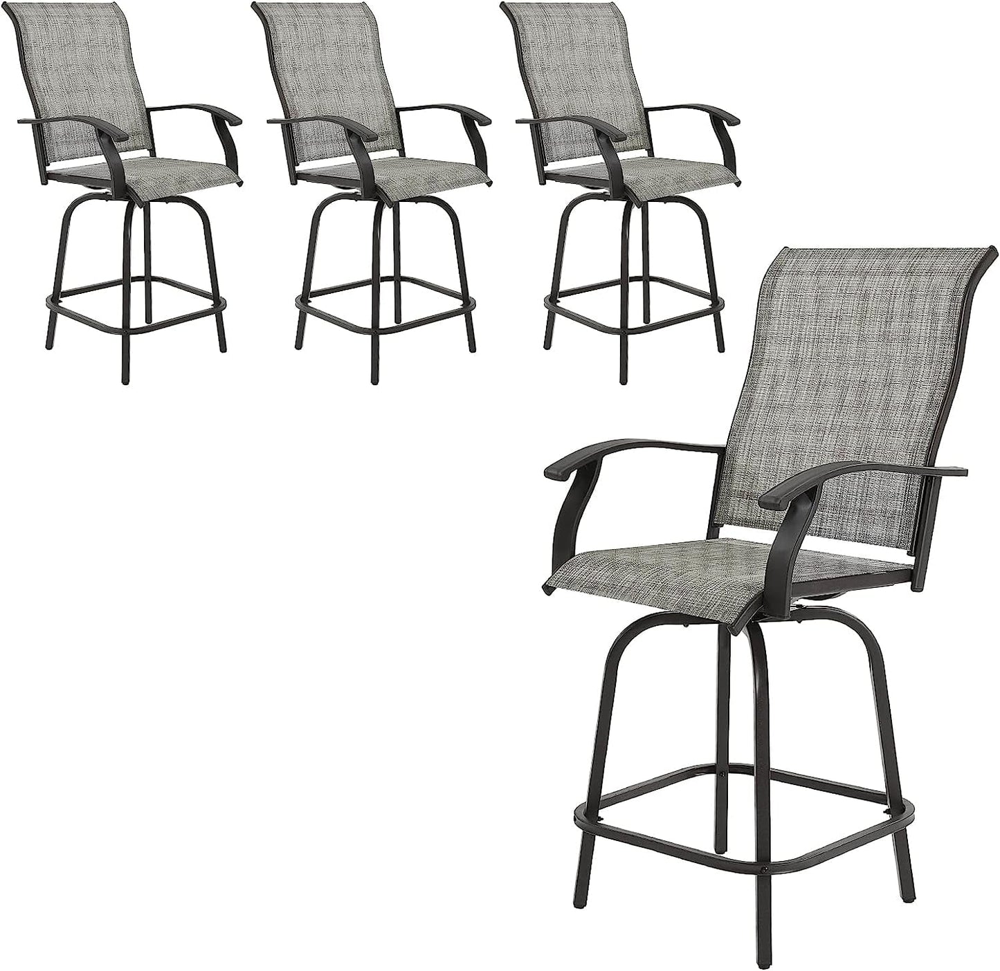 Techmilly Outdoor Swivel Bar Stools Set of 4, Bar Height Patio Stools & Bar Chairs for Deck, Lawn, Garden, Pool, Grey White