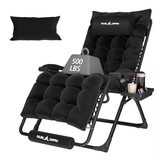 Poteban Oversized Zero Gravity Chair Set of 1, 29In XL Lawn Chair with Cushion,Support 500LB,Black