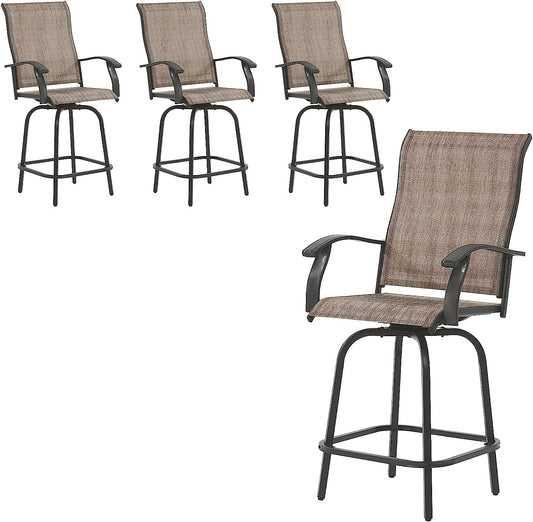 Techmilly Outdoor Swivel Bar Stools Set of 4, Bar Height Patio Stools & Bar Chairs for Deck, Lawn, Garden, Pool, Khaki