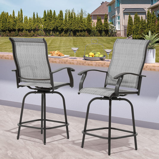 Techmilly Outdoor Swivel Bar Stools Set of 2, Bar Height Patio Stools & Bar Chairs for Deck, Lawn, Garden, Pool, Grey White