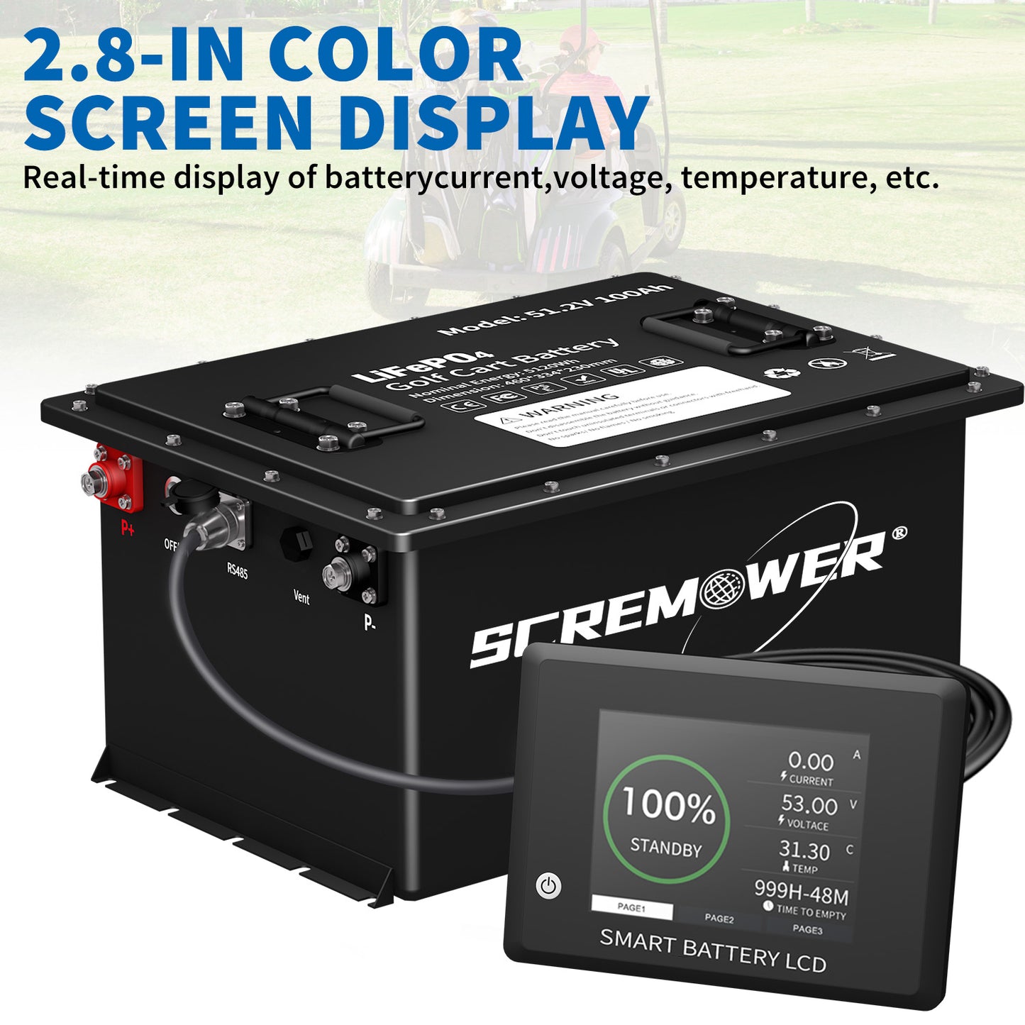 51.2V 105Ah Bluetooth LiFePO4 Golf Cart Battery, 200A BMS with Monitor, 8000+ Deep Cycles 36V Lithium RV Batteries