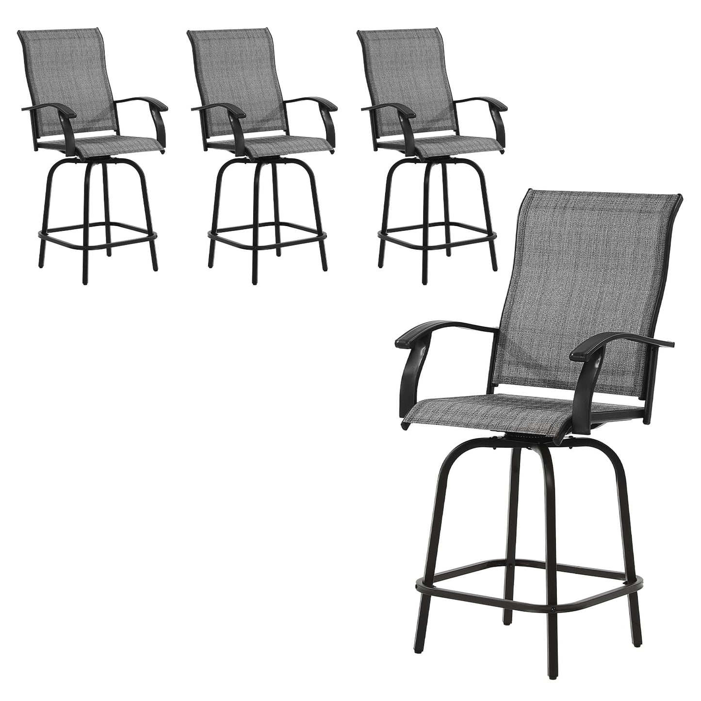 Techmilly Outdoor Swivel Bar Stools Set of 4, Bar Height Patio Stools & Bar Chairs for Deck, Lawn, Garden, Pool, Dark Grey