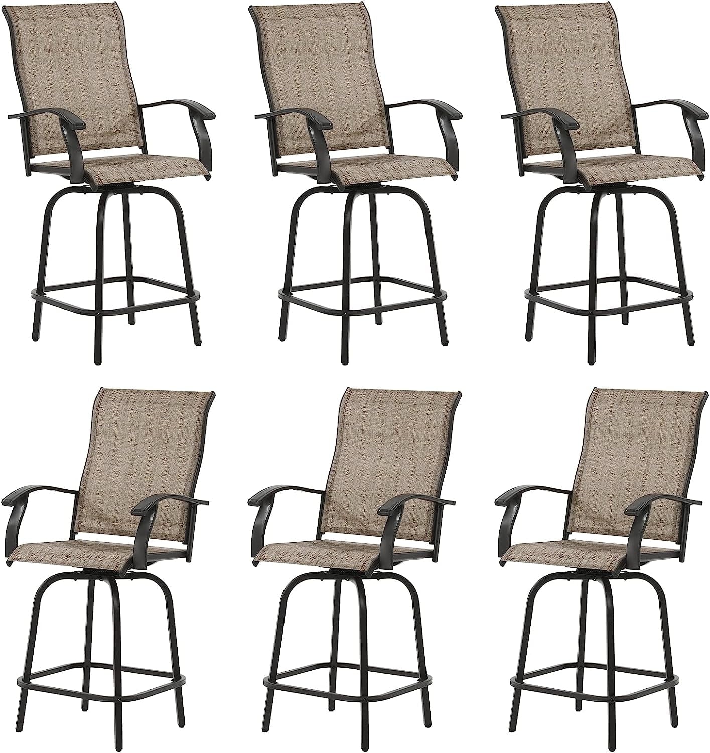 Techmilly Outdoor Swivel Bar Stools Set of 6, Bar Height Patio Stools & Bar Chairs for Deck, Lawn, Garden, Pool, Khaki