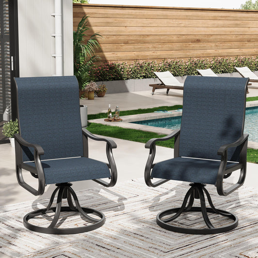 Poteban High Back Outdoor Dining Chairs Set of 2, All Weather Swivel Patio Chairs, Breathable Garden Outdoor Furniture for Backyard Deck