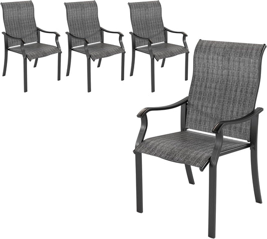 Techmilly Patio Chairs Set of 4, Outdoor Dining Chairs High Back with All Weather Breathable Textilene, Metal Frame for Lawn Garden Backyard Deck, Dark Grey