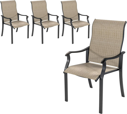 Techmilly Patio Chairs Set of 4, Outdoor Dining Chairs High Back with All Weather Breathable Textilene, Metal Frame for Lawn Garden Backyard Deck, Brown