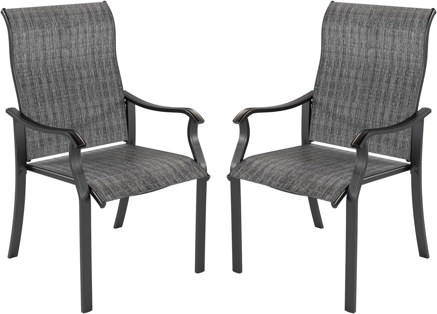 Techmilly Patio Chairs Set of 2, Outdoor Dining Chairs High Back with All Weather Breathable Textilene, Metal Frame for Lawn Garden Backyard Deck, Dark Grey