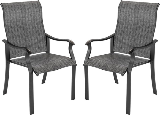 Techmilly Patio Chairs Set of 2, Outdoor Dining Chairs High Back with All Weather Breathable Textilene, Metal Frame for Lawn Garden Backyard Deck, Dark Grey