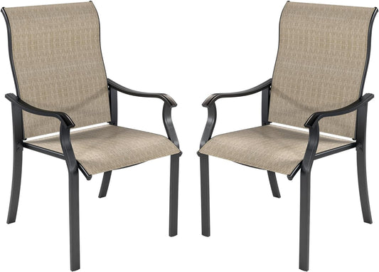 Techmilly Patio Chairs Set of 2, Outdoor Dining Chairs High Back with All Weather Breathable Textilene, Metal Frame for Lawn Garden Backyard Deck, Brown