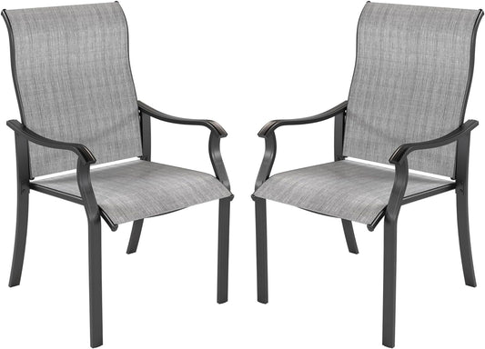 Techmilly Patio Chairs Set of 2, Outdoor Dining Chairs High Back with All Weather Breathable Textilene, Metal Frame for Lawn Garden Backyard Deck, Grey White