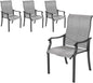 Techmilly Patio Chairs Set of 4, Outdoor Dining Chairs High Back with All Weather Breathable Textilene, Metal Frame for Lawn Garden Backyard Deck, Grey White