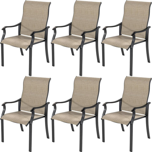 Techmilly Patio Chairs Set of 6, Outdoor Dining Chairs High Back with All Weather Breathable Textilene, Metal Frame for Lawn Garden Backyard Deck, Brown