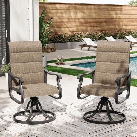 Poteban High Back Outdoor Dining Chairs Set of 2, All Weather Swivel Patio Chairs, Breathable Garden Outdoor Furniture for Backyard Deck