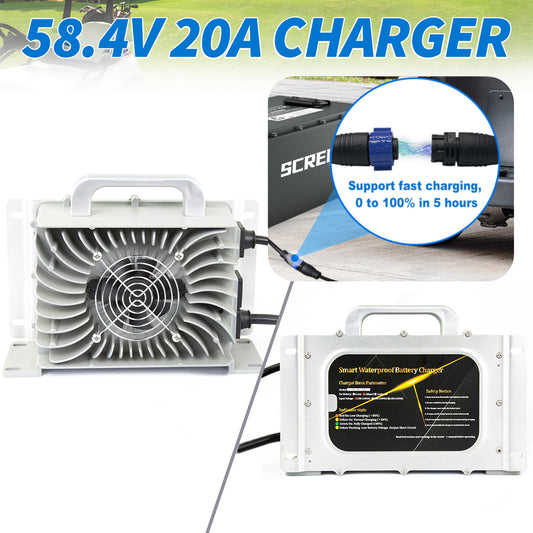 58.4V 20A Battery Charger, 48V 20A Lithium Deep Cycle Batteries Charger for Golf Carts, RV, Trolling Boats