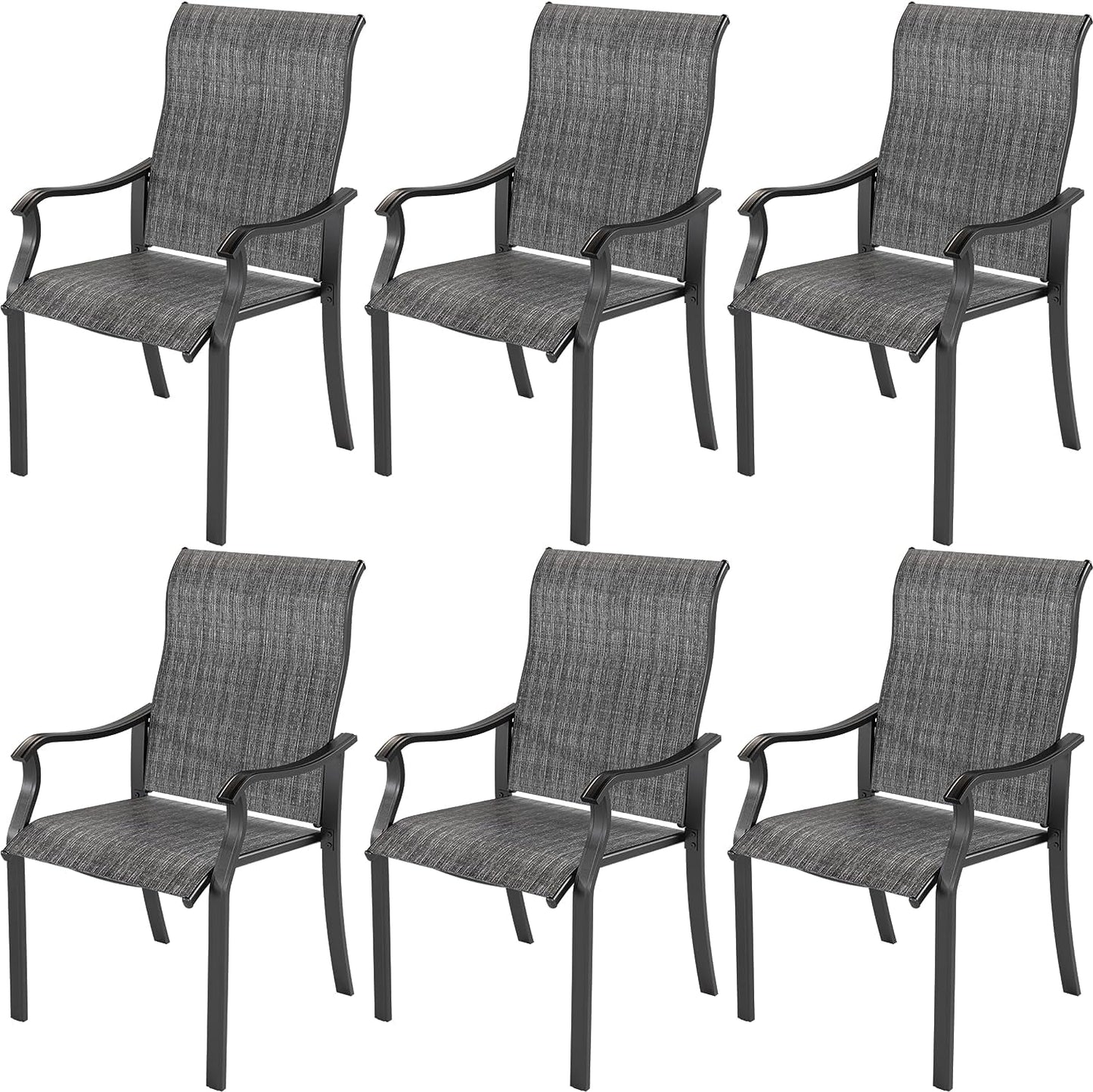 Techmilly Patio Chairs Set of 6, Outdoor Dining Chairs High Back with All Weather Breathable Textilene, Metal Frame for Lawn Garden Backyard Deck, Dark Grey