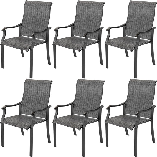 Techmilly Patio Chairs Set of 6, Outdoor Dining Chairs High Back with All Weather Breathable Textilene, Metal Frame for Lawn Garden Backyard Deck, Dark Grey