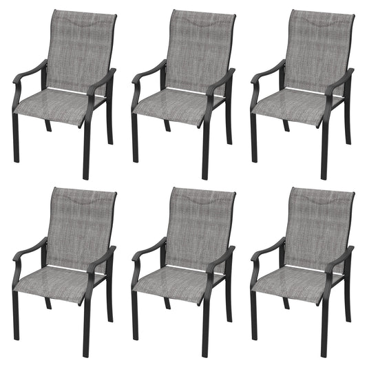 Techmilly Patio Chairs Set of 6, Outdoor Dining Chairs High Back with All Weather Breathable Textilene, Metal Frame for Lawn Garden Backyard Deck, Grey White