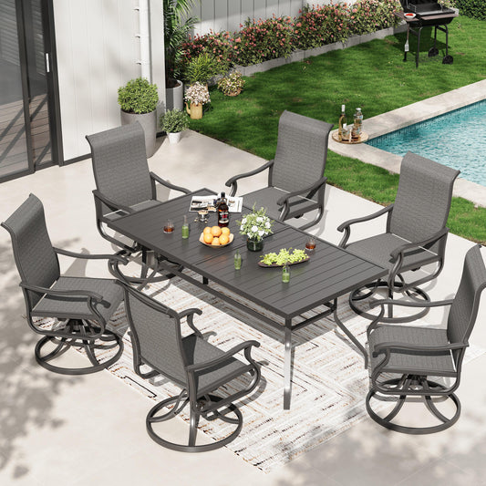 Poteban High Back Outdoor Dining Chairs Set of 6, All Weather Swivel Patio Chairs with All Weather Textilene for Backyard Deck