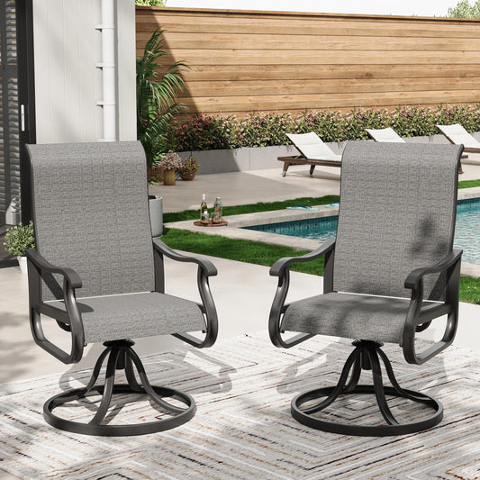 Poteban High Back Outdoor Dining Chairs Set of 2, All Weather Swivel Patio Chairs, Breathable Garden Outdoor Furniture for Backyard Deck