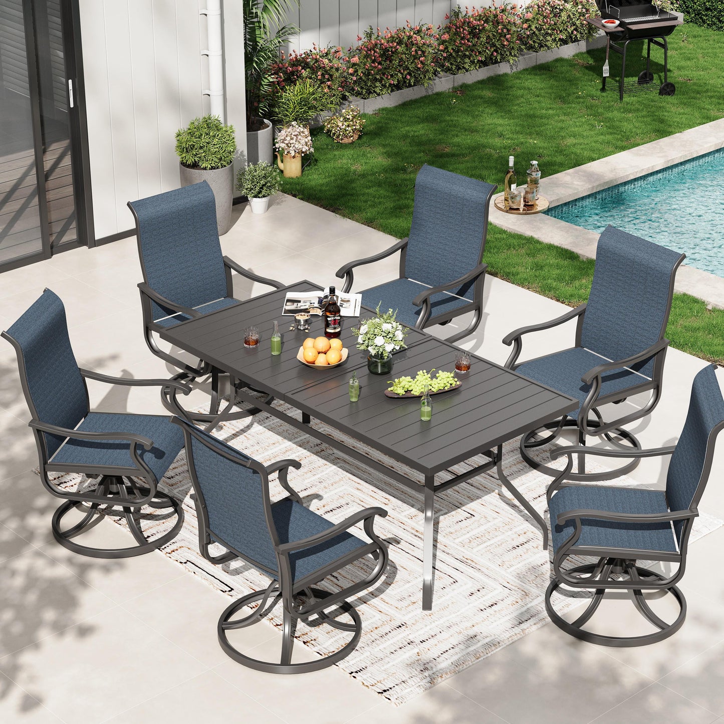 Poteban High Back Outdoor Dining Chairs Set of 6, All Weather Swivel Patio Chairs with All Weather Textilene for Backyard Deck