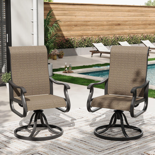 Poteban High Back Outdoor Dining Chairs Set of 2, All Weather Swivel Patio Chairs, Breathable Garden Outdoor Furniture for Backyard Deck