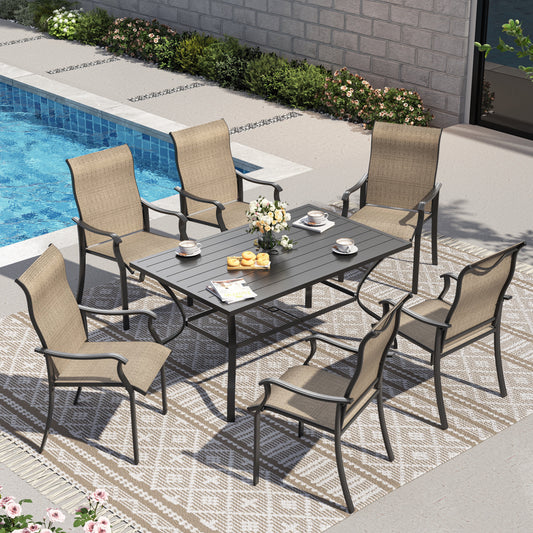 UDPATIO Patio Chairs Set of 6, Outdoor Dining Chairs High Back with All Weather Breathable Textilene, Metal Frame for Lawn Garden Backyard Deck, Brown