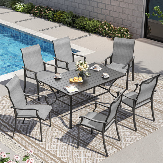 UDPATIO Patio Chairs Set of 6, Outdoor Dining Chairs High Back with All Weather Breathable Textilene, Metal Frame for Lawn Garden Backyard Deck, Grey White