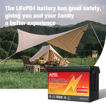 2  pack 12V 300Ah Lithium LiFePO4 Battery,10000+Deep Cycles for rv