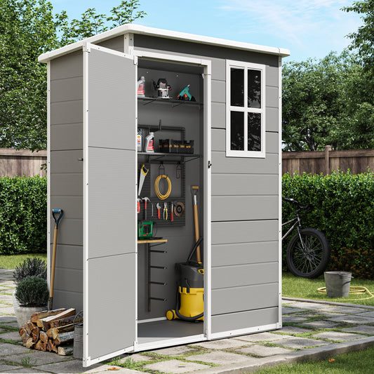 UDPATIO Outdoor Storage Shed 5x3 FT, Resin Garden Shed for Backyard, Patio, Lawn, Grey & White