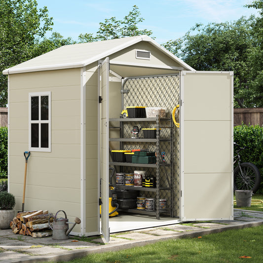 UDPATIO Outdoor Storage Shed 6x4.5 FT, Resin Outside Sheds & Outdoor Storage Plastic for Trash Can, Bike, Lawnmower, Generator, Tool Shed with Lockable Door for Backyard, Lawn, Patio, Sandstone