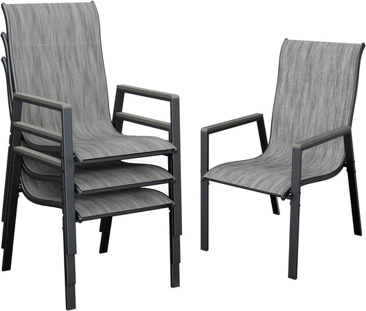 UDPATIO Patio Chairs Set of 4, Outdoor Dining Chairs with Textilene, Metal Frame for Garden, Gray White