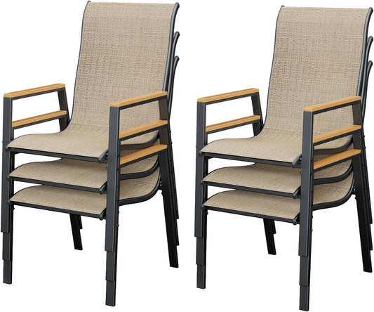 UDPATIO Patio Chairs Set of 6, Outdoor Dining Chairs with Textilene, Metal Frame for Garden, Brown